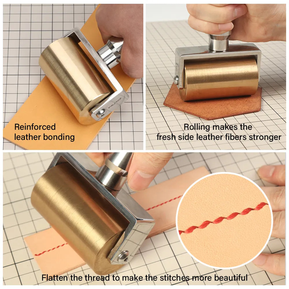 WUTA Original Design en laiton massif + acier inoxydable maroquinerie bord de rouleau Creaser et colle plus lisse stratification outils de bricolage 65mm-1000g