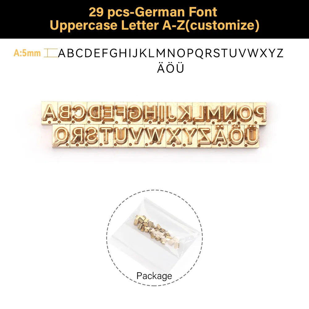 Customized French/German/Spanish Alphabet Brass Stamps Set for Leather Embossing | WUTA