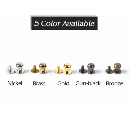 WUTA 10pcs 100% Solid Brass Sam Browne Buttons Chicago Screws Round Head Stud Slotted Screws Nail Rivet