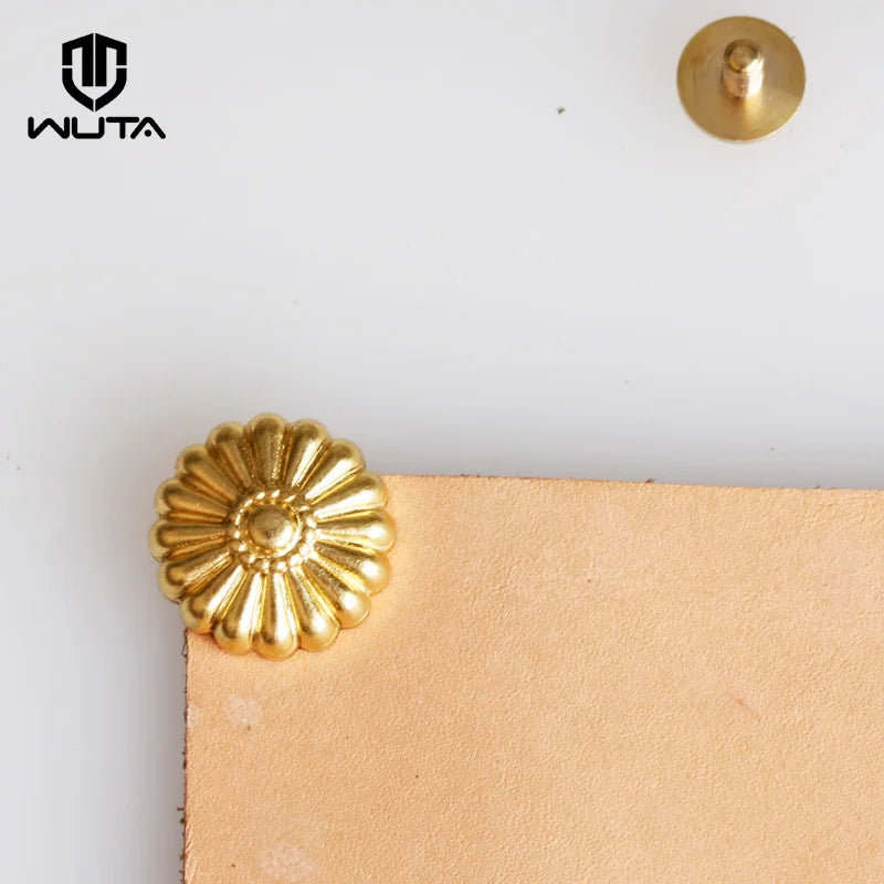WUTA 10 Pcs Solid Brass Chrysanthemum Screw Back Rivet Stud Button Decoration for DIY Leather Craft Saddle Belt Wallet Bag Decor