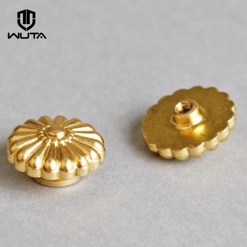 WUTA 10 Pcs Solid Brass Chrysanthemum Screw Back Rivet Stud Button Decoration for DIY Leather Craft Saddle Belt Wallet Bag Decor