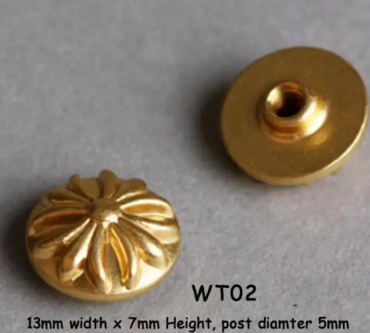 WUTA 10 Pcs Solid Brass Chrysanthemum Screw Back Rivet Stud Button Decoration for DIY Leather Craft Saddle Belt Wallet Bag Decor