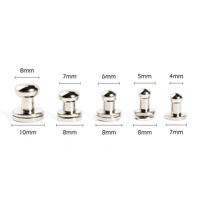WUTA 10pcs 100% Solid Brass Sam Browne Buttons Chicago Screws Round Head Stud Slotted Screws Nail Rivet