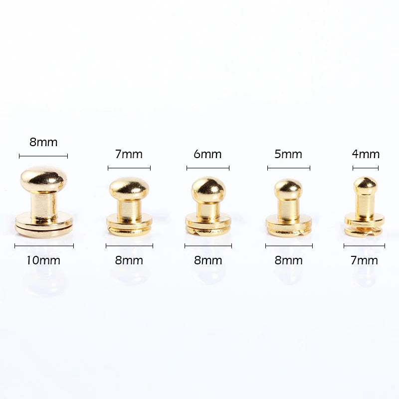 WUTA 10pcs 100% Solid Brass Sam Browne Buttons Chicago Screws Round Head Stud Slotted Screws Nail Rivet