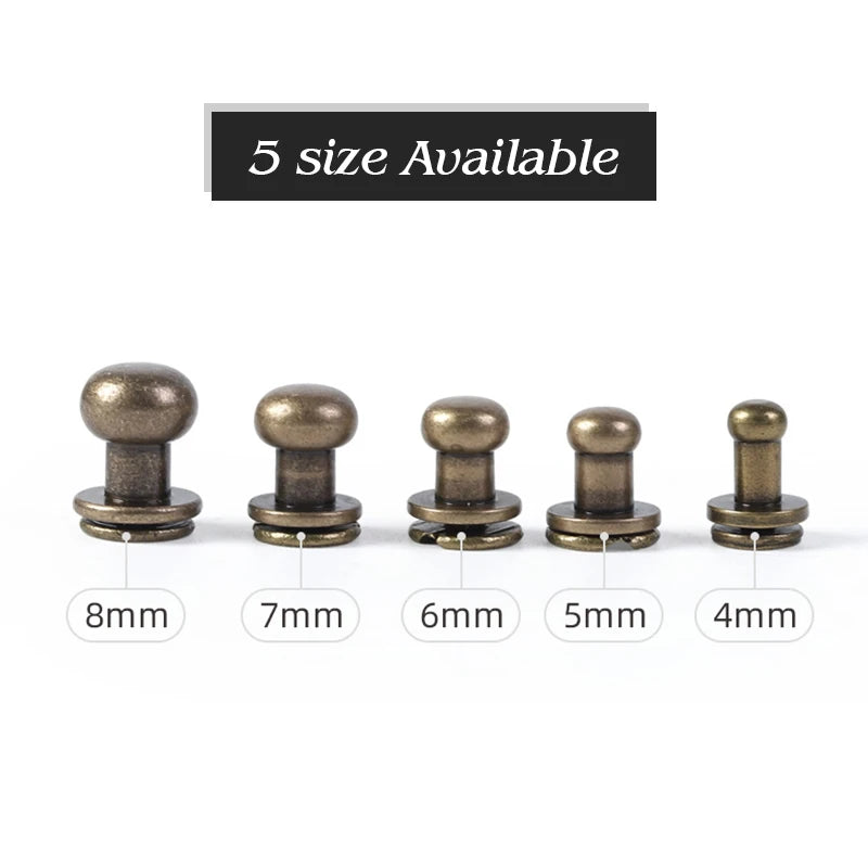 WUTA 10pcs 100% Solid Brass Sam Browne Buttons Chicago Screws Round Head Stud Slotted Screws Nail Rivet