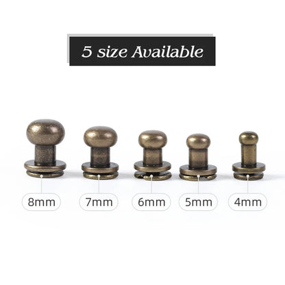 WUTA 10pcs 100% Solid Brass Sam Browne Buttons Chicago Screws Round Head Stud Slotted Screws Nail Rivet