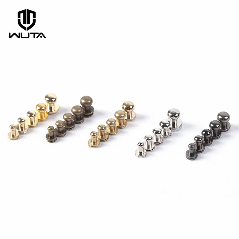 WUTA 10pcs 100% Solid Brass Sam Browne Buttons Chicago Screws Round Head Stud Slotted Screws Nail Rivet