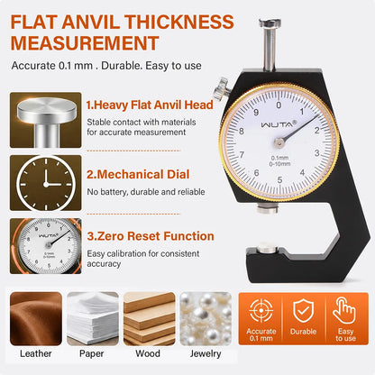 WUTA Leather Thickness Gauge Measuring Tools 0-10mm/0.1mm