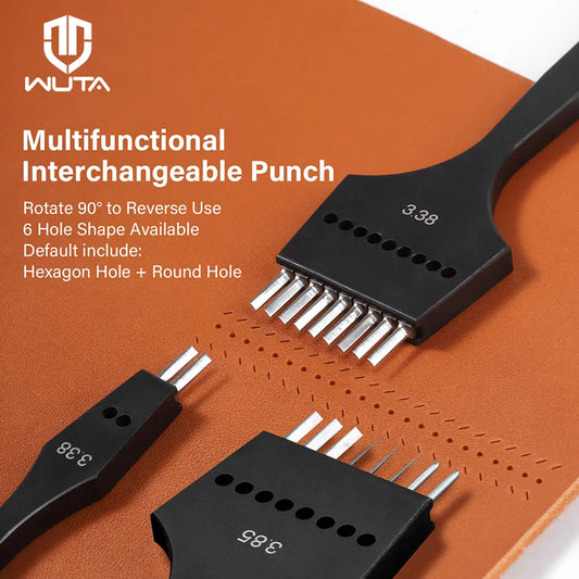 WUTA Interchangeable Leather French Style Pricking Iron – Hexagonal & Round Hole Punch
