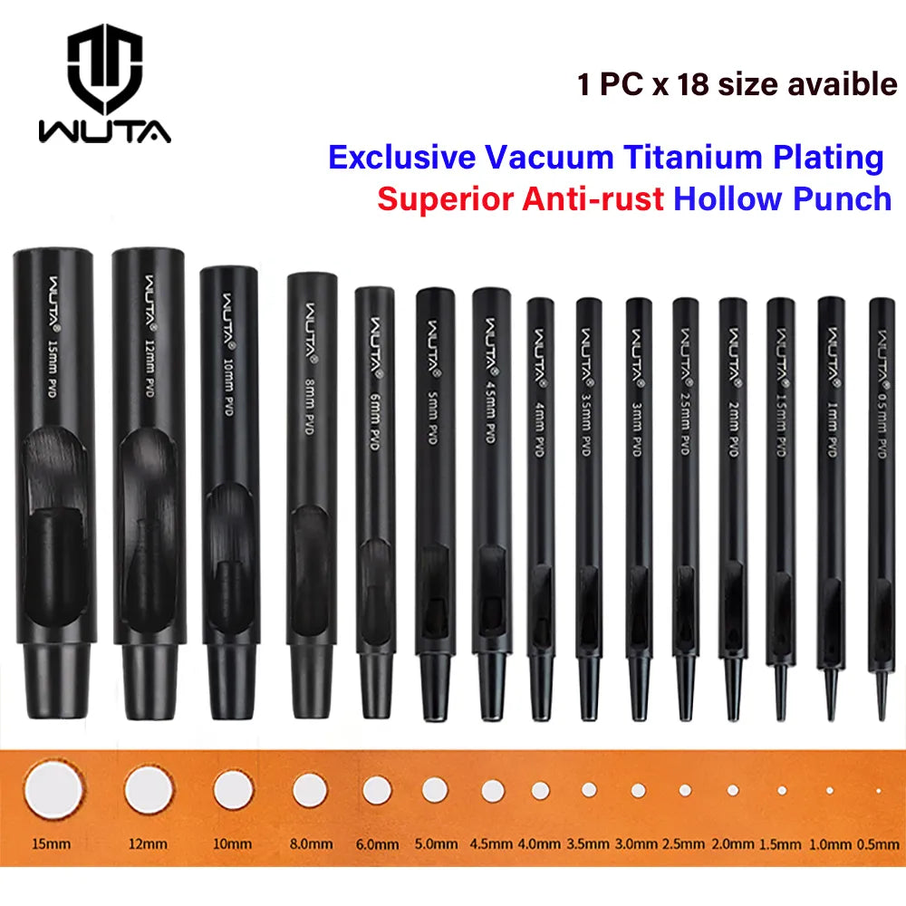 Leather Round Hole Punch Hollow Puncher Black Titanium Plated Punch Hole Tool | WUTA