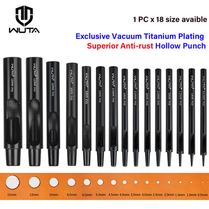 Leather Round Hole Punch Hollow Puncher Black Titanium Plated Punch Hole Tool | WUTA