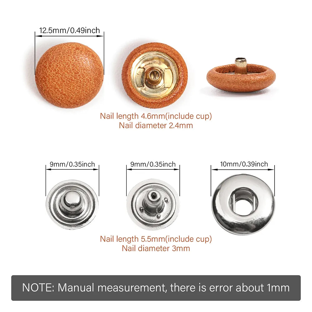 WUTA Bull Leather Covered Snap Buttons Decorative Snap Caps for Bags & Accessories