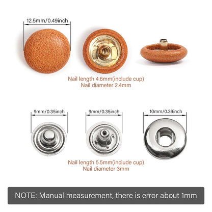 WUTA Bull Leather Covered Snap Buttons Decorative Snap Caps for Bags & Accessories