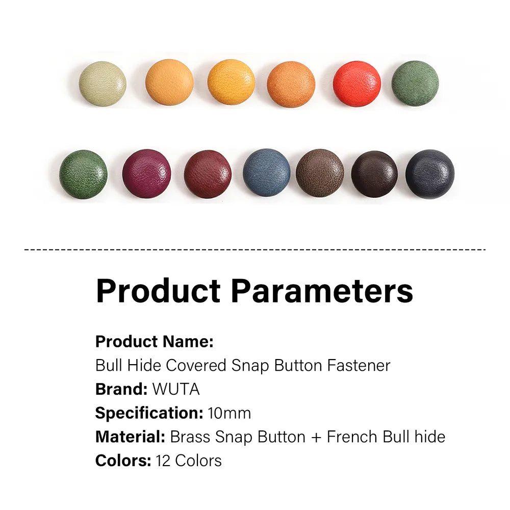 WUTA Bull Leather Covered Snap Buttons Decorative Snap Caps for Bags & Accessories