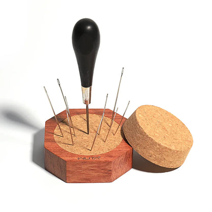 Round Wood Cork Pin Cushion Octagon Rosewood Base Insertion Storage Tools| WUTA