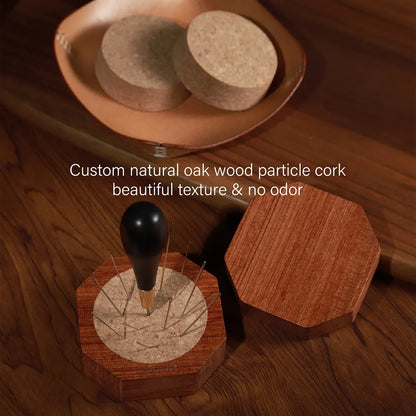 Round Wood Cork Pin Cushion Octagon Rosewood Base Insertion Storage Tools| WUTA