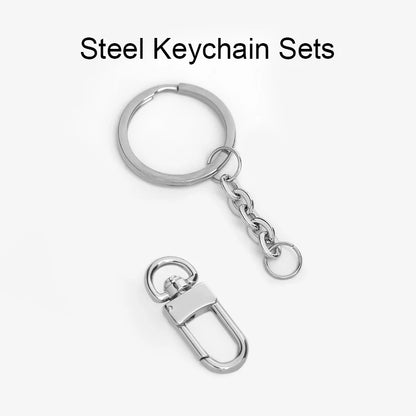 WUTA Stainless Steel Keyring with Carabiner Blank Keychain Keyfob for DIY Bag Accessories