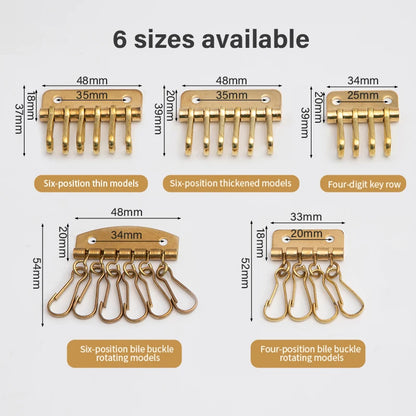 Solid Brass Wallet Key Row with 4/6 Hooks for Keychains & DIY Leather Craft|WUTA