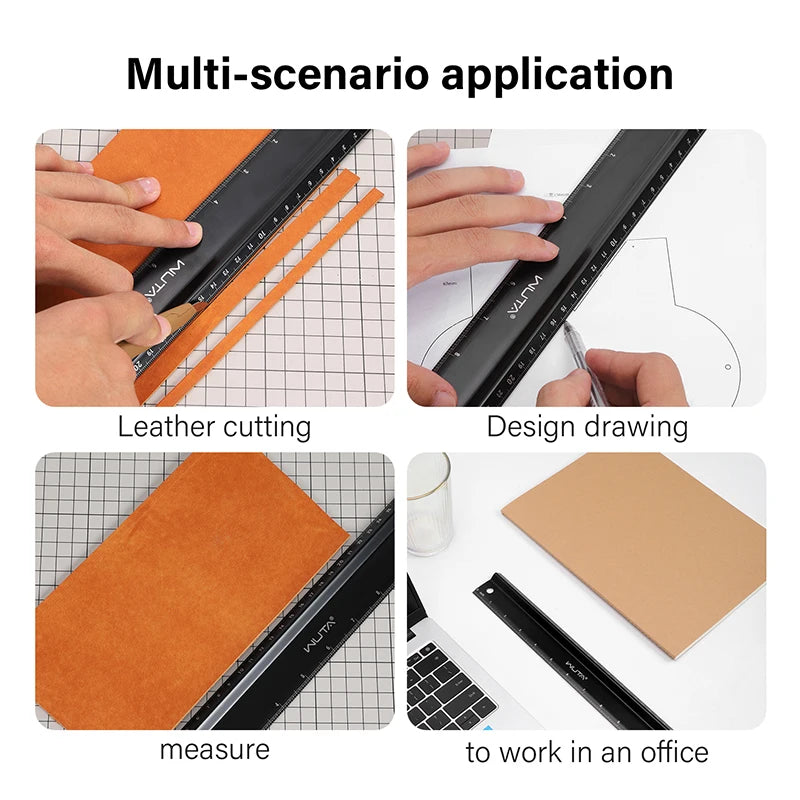 30CM Leather Cutting Ruler Titanium Plated Stainless Steel Protective Ruler| WUTA