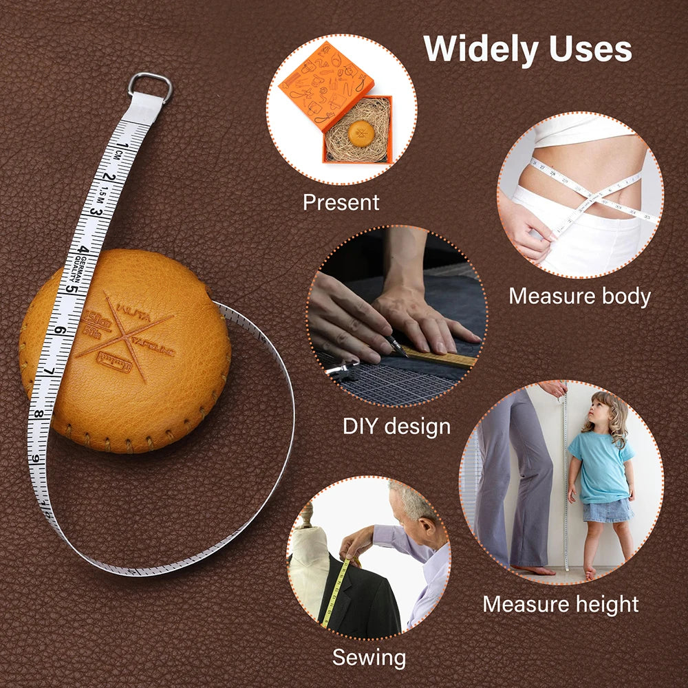 WUTA Soft Retractable Tape Measure Handmade Genuine Leather Mini Ruler Case Tailor Craft Dieting Tape Measure Household