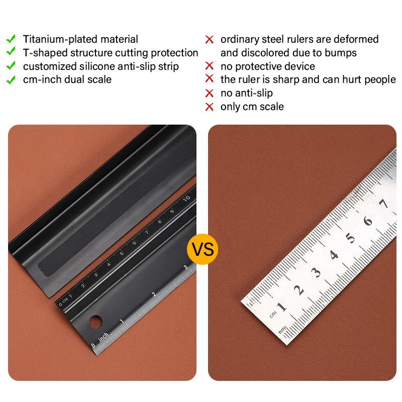 30CM Leather Cutting Ruler Titanium Plated Stainless Steel Protective Ruler| WUTA