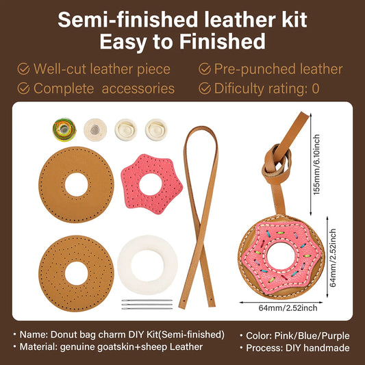 Semi-finished Leather Kit for DIY Donut Bag Charm Pendant Material Genuine Leather Bags Pendants Donuts Cute Gift