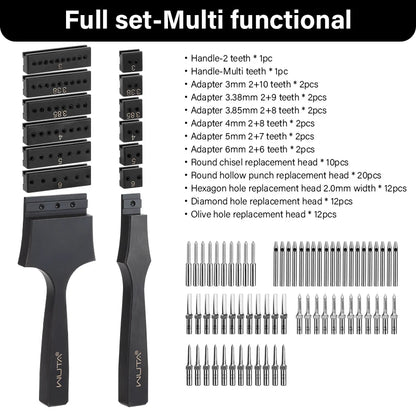 WUTA Multifunctional Leather Hole Punch Round Pricking Iron Stitching Punching Chisel Interchangeable Head Leather Craft Tools