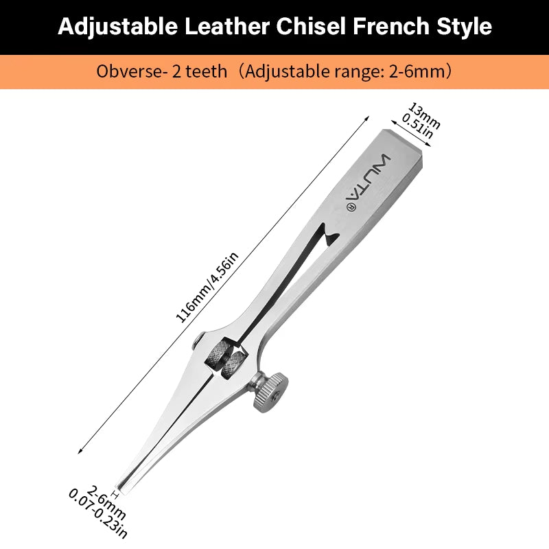 WUTA 2-6mm Adjustable Pricking Iron French Style Leather Chisel Professional Sharp Belt Hole Punching Skin Stitching Craft Tools