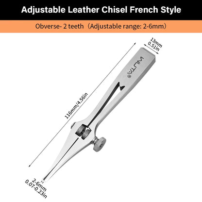 WUTA 2-6mm Adjustable Pricking Iron French Style Leather Chisel Professional Sharp Belt Hole Punching Skin Stitching Craft Tools