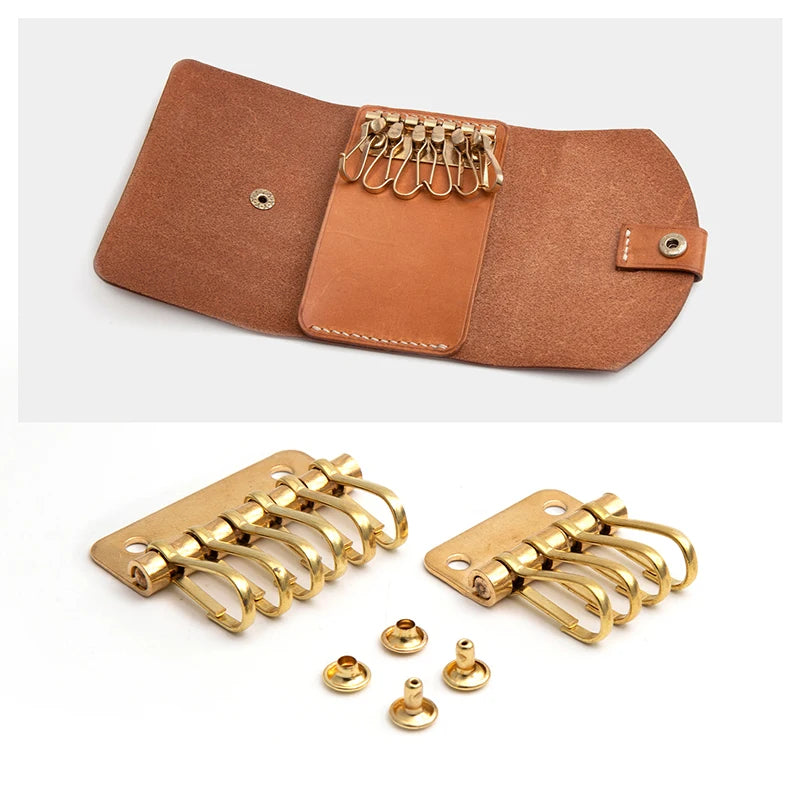Solid Brass Wallet Key Row with 4/6 Hooks for Keychains & DIY Leather Craft|WUTA