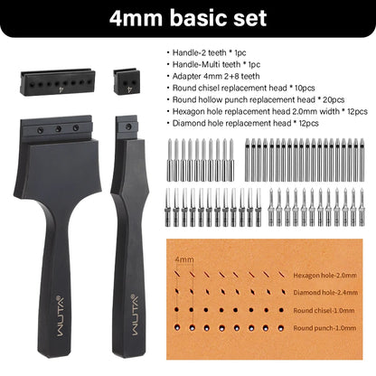 WUTA Multifunctional Leather Hole Punch Round Pricking Iron Stitching Punching Chisel Interchangeable Head Leather Craft Tools