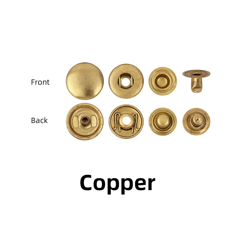 WUTA 100set 100% Brass Snap Fasteners Snap Buttons Kit Metal Press Studs