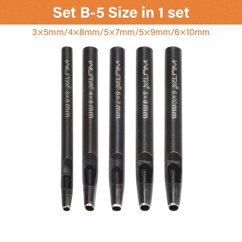 WUTA Basic 5-8 Pcs Black Leather Oval Hole Punch Set Sharp Watch Strap Punching Kit Belt Brand Puncher DIY Craft Leather Tools