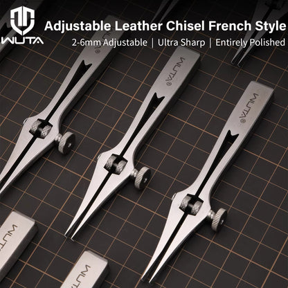 WUTA 2-6mm Adjustable Pricking Iron French Style Leather Chisel Professional Sharp Belt Hole Punching Skin Stitching Craft Tools