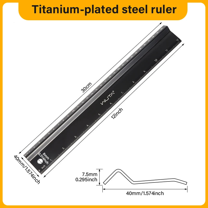 30CM Leather Cutting Ruler Titanium Plated Stainless Steel Protective ...