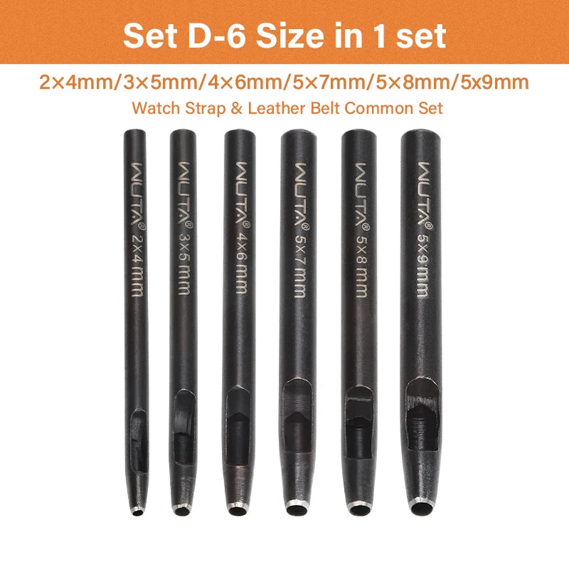 WUTA Basic 5-8 Pcs Black Leather Oval Hole Punch Set Sharp Watch Strap Punching Kit Belt Brand Puncher DIY Craft Leather Tools