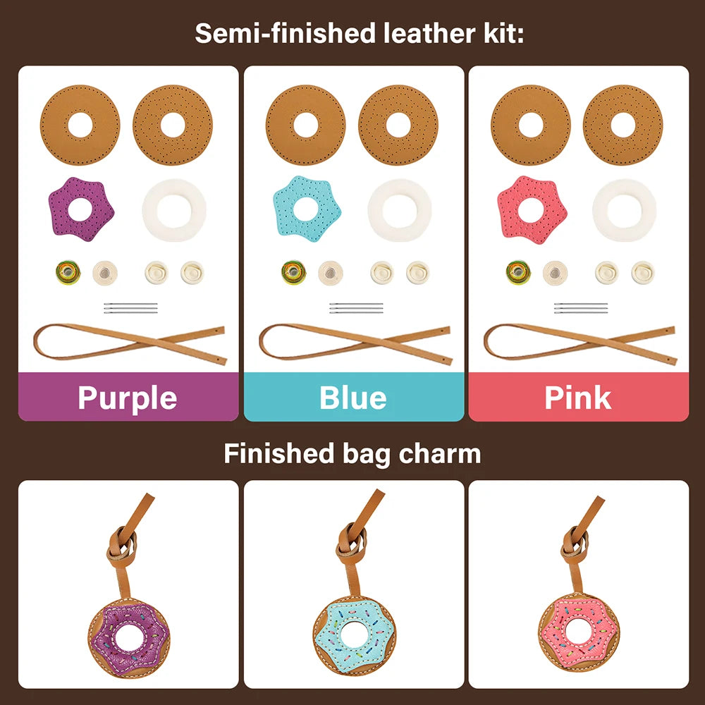 Semi-finished Leather Kit for DIY Donut Bag Charm Pendant Material Genuine Leather Bags Pendants Donuts Cute Gift