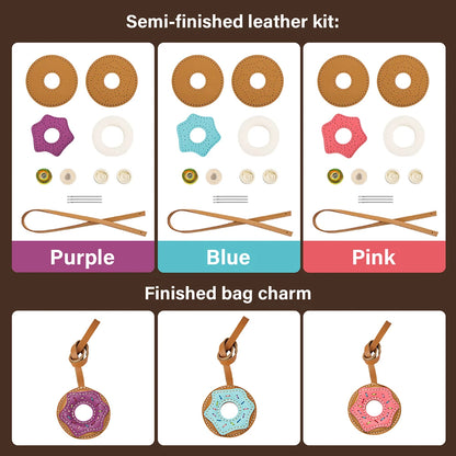 Semi-finished Leather Kit for DIY Donut Bag Charm Pendant Material Genuine Leather Bags Pendants Donuts Cute Gift