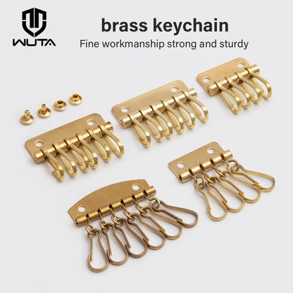 Solid Brass Wallet Key Row with 4/6 Hooks for Keychains & DIY Leather Craft|WUTA
