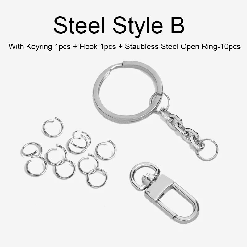 WUTA Stainless Steel Keyring with Carabiner Blank Keychain Keyfob for DIY Bag Accessories