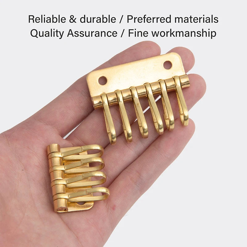 Solid Brass Wallet Key Row with 4/6 Hooks for Keychains & DIY Leather Craft|WUTA