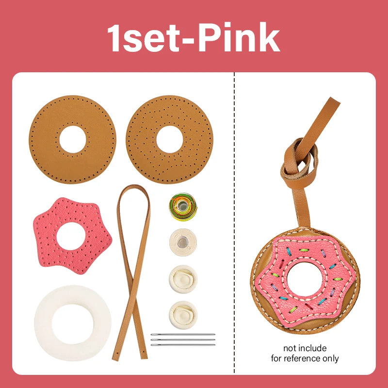 Semi-finished Leather Kit for DIY Donut Bag Charm Pendant Material Genuine Leather Bags Pendants Donuts Cute Gift