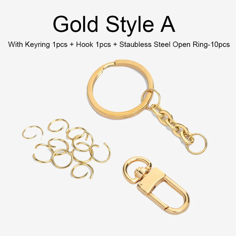 WUTA Stainless Steel Keyring with Carabiner Blank Keychain Keyfob for DIY Bag Accessories