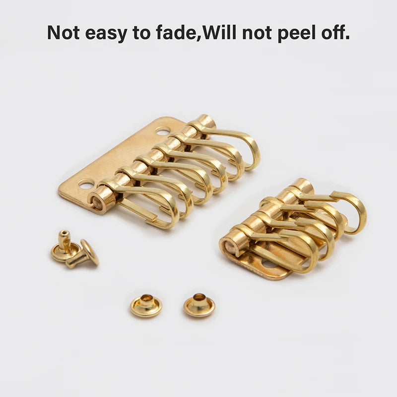 Solid Brass Wallet Key Row with 4/6 Hooks for Keychains & DIY Leather Craft|WUTA