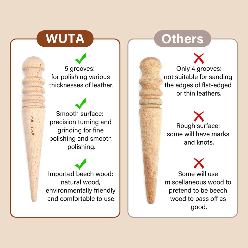 Leather Burnisher Wood Slicker Rounded Edge Burnishing Groover Tool | WUTA