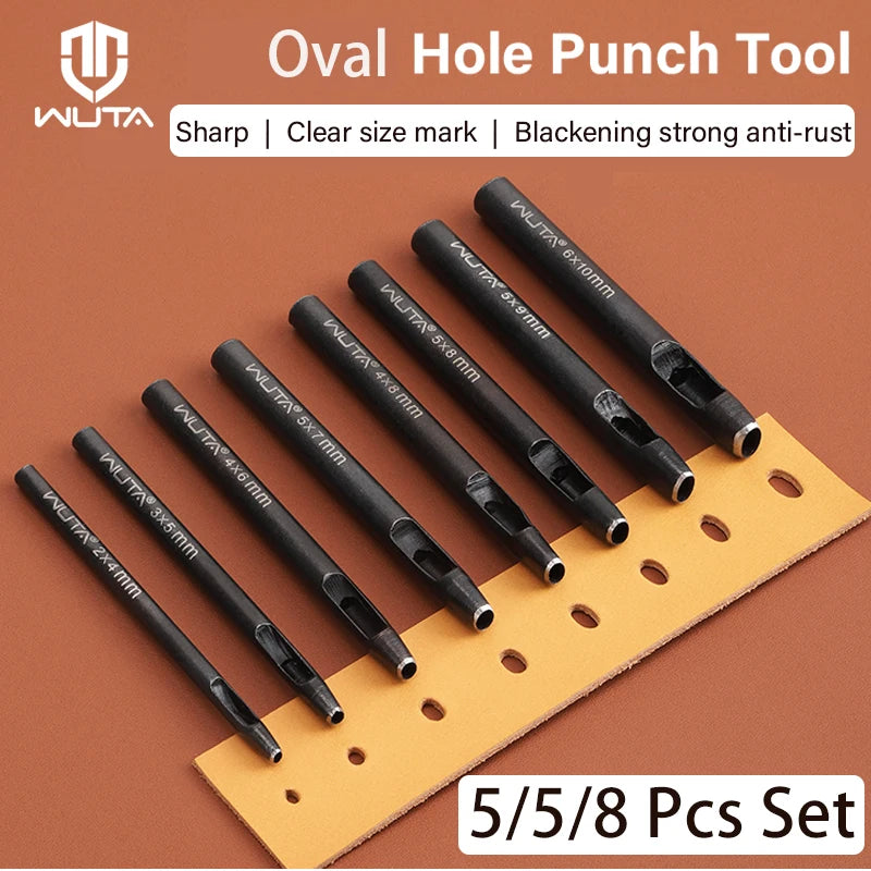 WUTA Basic 5-8 Pcs Black Leather Oval Hole Punch Set Sharp Watch Strap Punching Kit Belt Brand Puncher DIY Craft Leather Tools