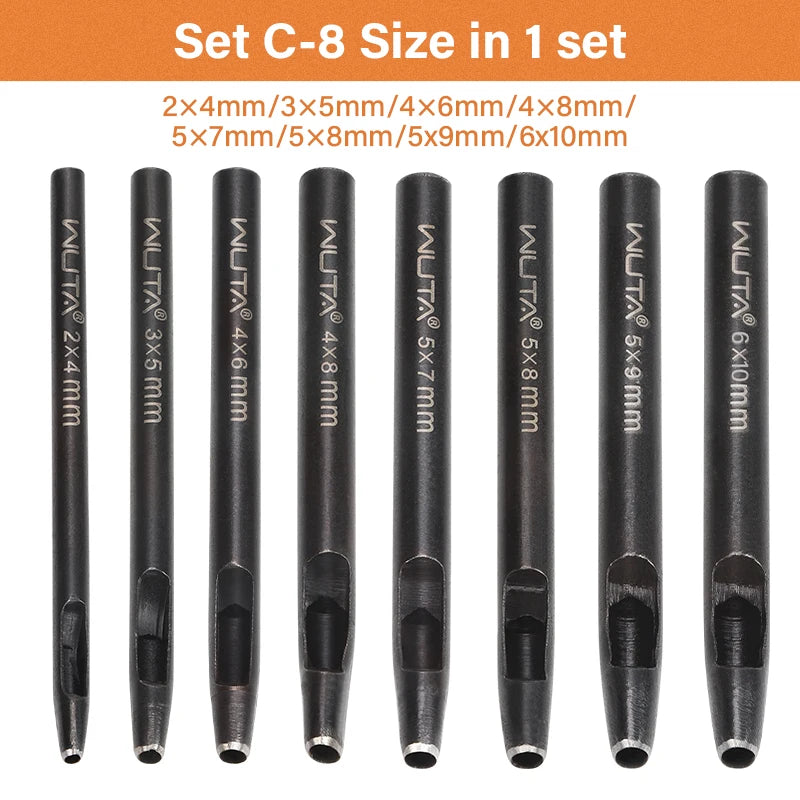 WUTA Basic 5-8 Pcs Black Leather Oval Hole Punch Set Sharp Watch Strap Punching Kit Belt Brand Puncher DIY Craft Leather Tools