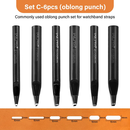 Oblong Punch Tools Set Leather Belt Hole Puncher Oval Hole Watch Band Flat Punches|WUTA