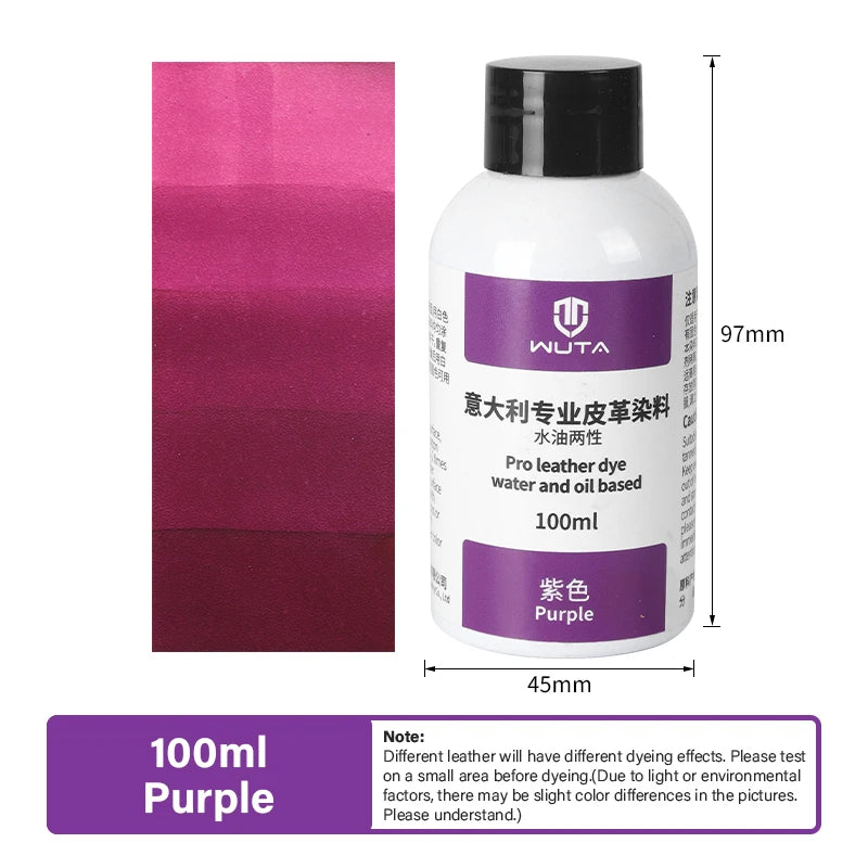 100ml Pro Leather Dye Water & Oil Based Penetrating Permanent Dye DIY Coloring Uncoated Leather | WUTA