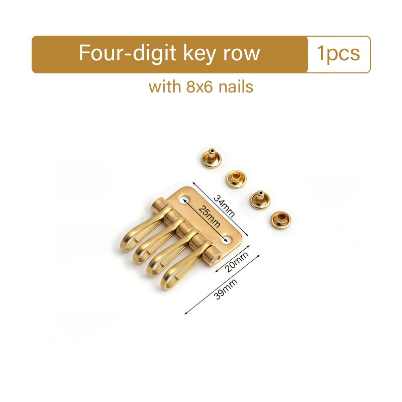 Solid Brass Wallet Key Row with 4/6 Hooks for Keychains & DIY Leather Craft|WUTA